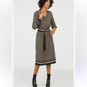 H&M Black and Cream Geometric Long Sleeve Dress